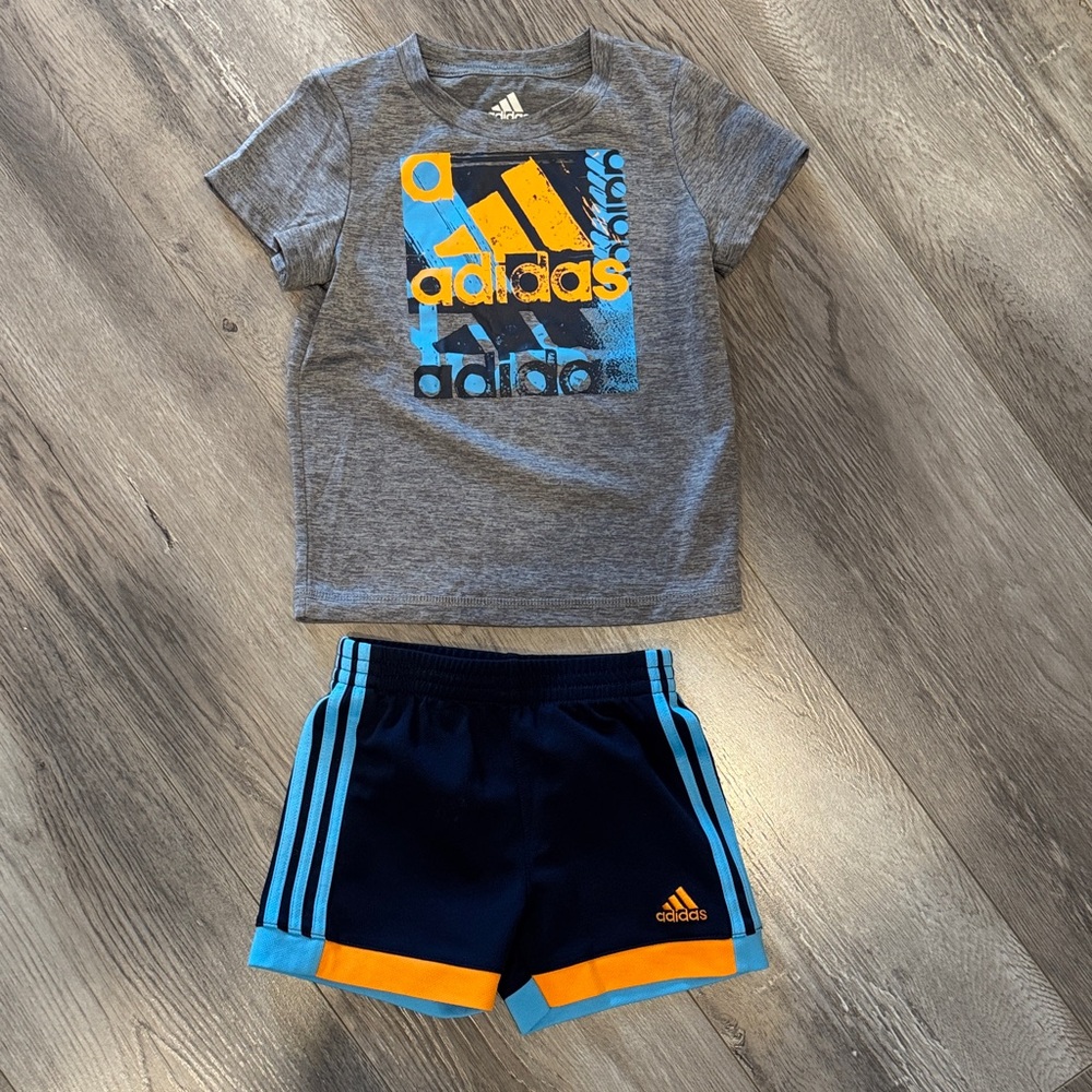 Adidas Toddler Gray Tee and Navy Shorts Set
